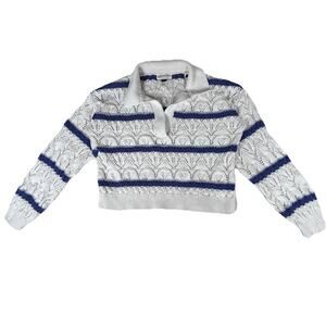 Universal Thread open knit striped cropped polo with spread collar Womens Sz XS